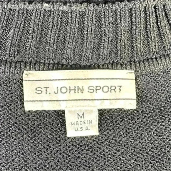 St. John Sports Sweater Black Women's Medium Convertible Sleeve Knit Round Neck - Picture 6 of 6